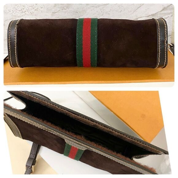 GUCCI Suede Leather Clutch-Crossbody/ShoulderโBagโ๐ผโBrown - Picture 11 of 16